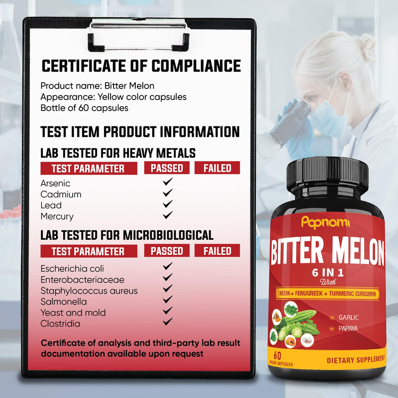 [Australia] - Organic Bitter Melon Extract Capsules - 60 Pills 2 Month - Combined Neem, Fenugreek, Curcumin, Garlic & Papaya 60 Count (Pack of 1) 