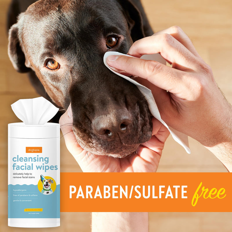 Cleansing Facial Wipes for Pets | Convenient Face Cleaning Wipes (60 Count) for Dogs and Cats | Hypoallergenic, Fragrance-Free, Remove Eye Discharge and Tear Stains - PawsPlanet Australia