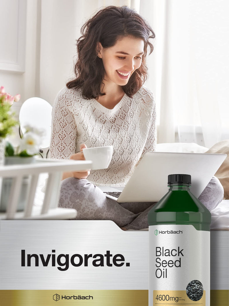 Horbäach Black Seed Oil Liquid 16oz | 4600mg | Cold Pressed Nigella Sativa Supplement | Vegetarian, Non-GMO, Gluten Free, and Solvent Free Formula 16 Fl Oz (Pack of 1)