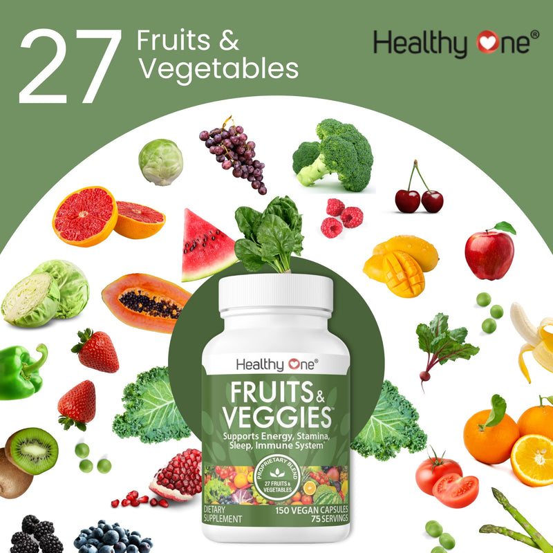 Healthy Fruits & Veggies, 27-in-1 Formula, GLP1 Support, Superfoods - 120ct | Immun & GLP1 Support, 1 Serving = 3 Servings Fruits & Vegetables, Energy & Focus, High Fiber, Antioxidants, Kid Safe 120 Count (Pack of 1)