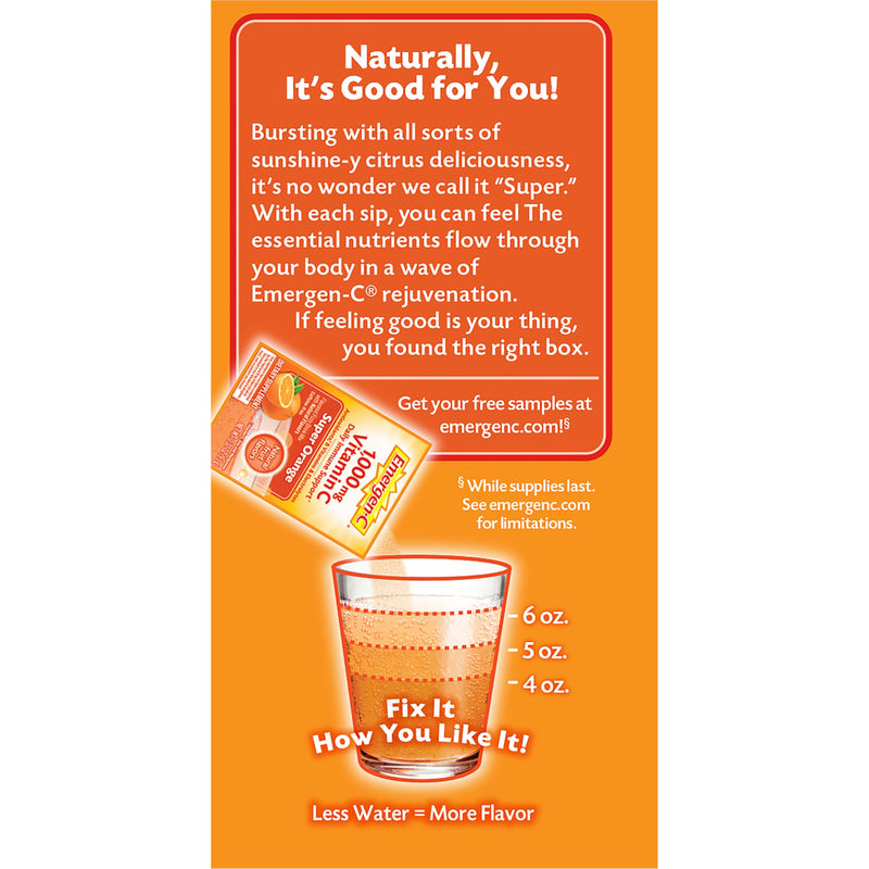 [Australia] - Emergen-C 1000mg Vitamin C Immune Support Powder Super Orange 10CT includes Zinc, Manganese, 7 B Vitamins and Electrolytes for Back to School Essentials 3.2 Ounce (Pack of 1) 