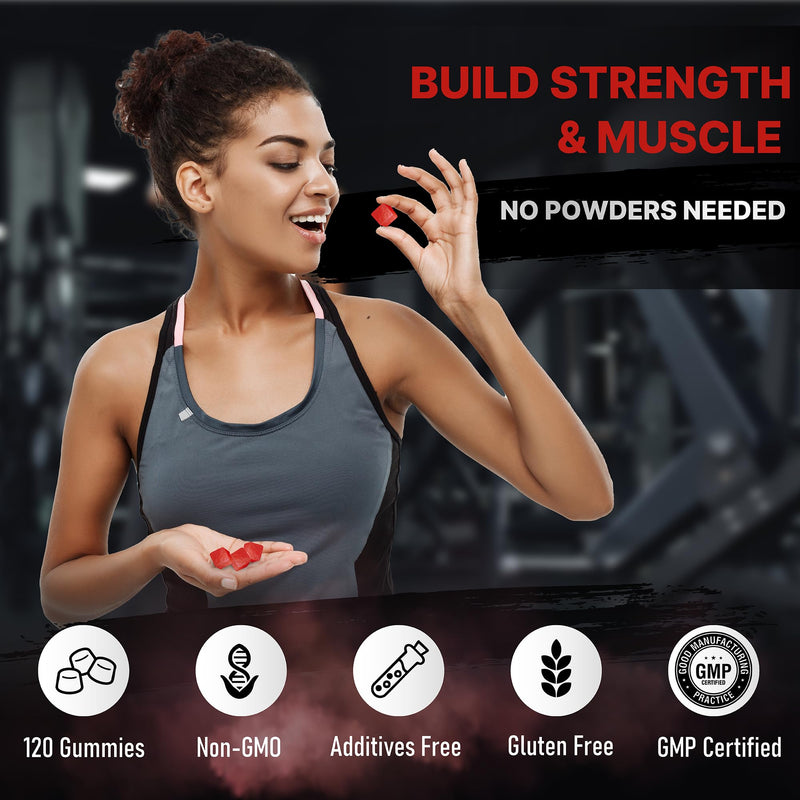 Creatine Gummies – 5000mg Real Creatine Monohydrate per Serving – Halal Certified, Vegan & Gluten Free – 120 Gummies (Berry/Pineapple) (Berry) Berry