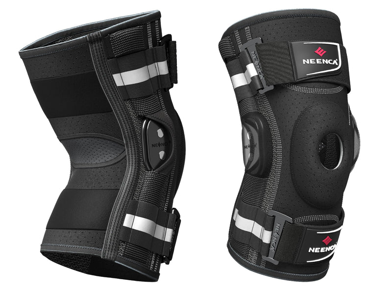 [Australia] - NEENCA Professional Knee Brace for Knee Pain, Adjustable Hinged Knee Support with Removable Side Stabilizers, Strong Stability for Joint Pain Relief, Arthritis, Meniscus Tear, ACL, PCL, Runner, Sports Large Black - Single 