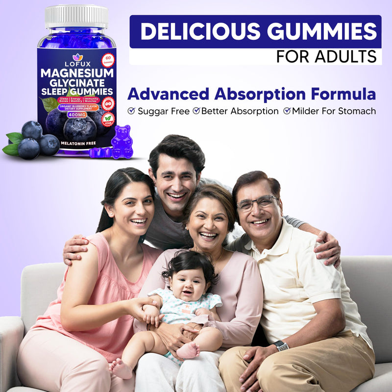 Lofux Magnesium Glycinate Gummies 400mg, Sugar Free Magnesium Gummies for Adults Women, Men, Chewable Supplement Gummy with L-Threonate, Vitamin D, B6, CoQ10 - for Calm, Sleep, Body Relaxation, 60 Ct Blueberry 1 Count (Pack of 60)