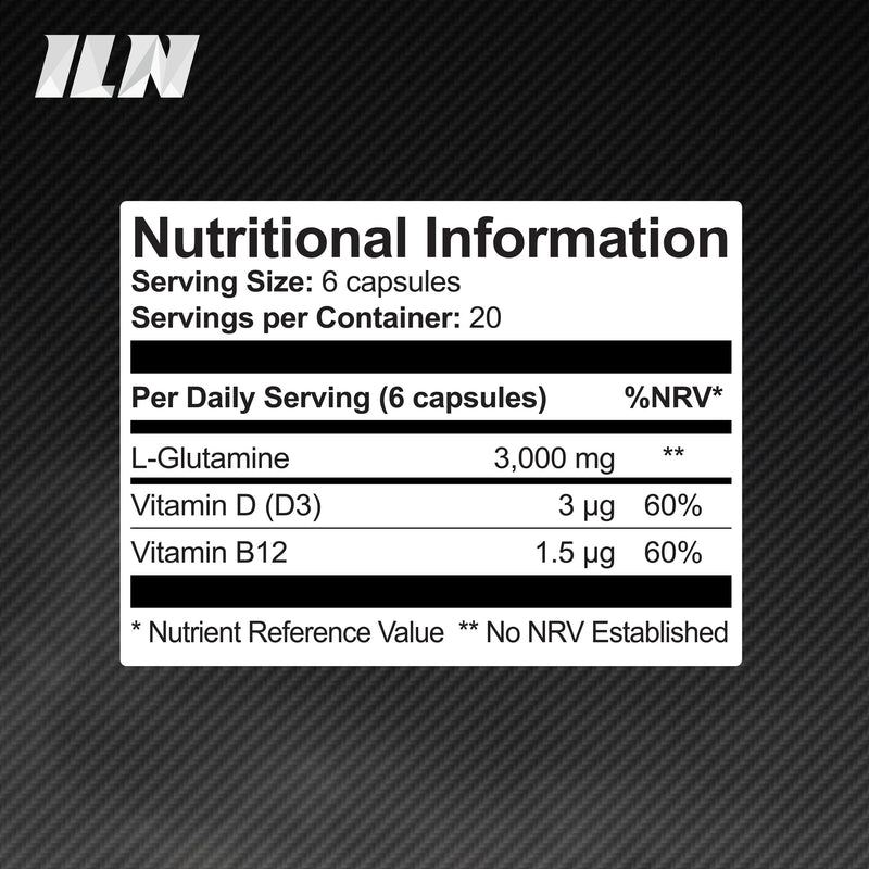 Glutamine - 3000mg L Glutamine Per Serving - Enhanced with D3 & B12 - Vegan and Vegetarian L-Glutamine (120 Capsules) 120 count (Pack of 1)