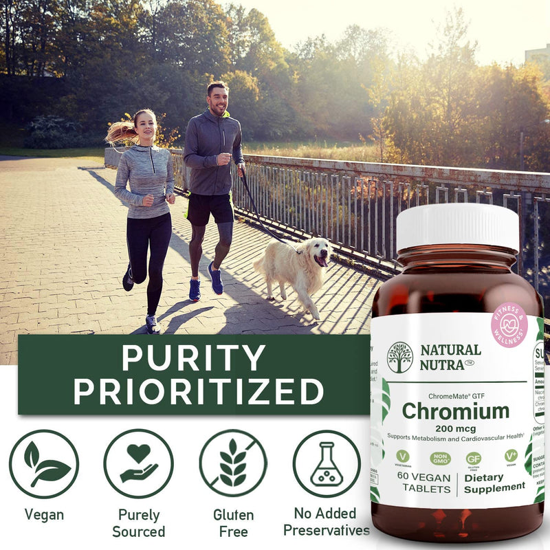 [Australia] - Natural Nutra GTF Chromium Polynicotinate with ChromeMate, Supports Body Metabolism, Cardiovascular Health 200 mcg, 60 Vegan Tablets 60 Count (Pack of 1) 
