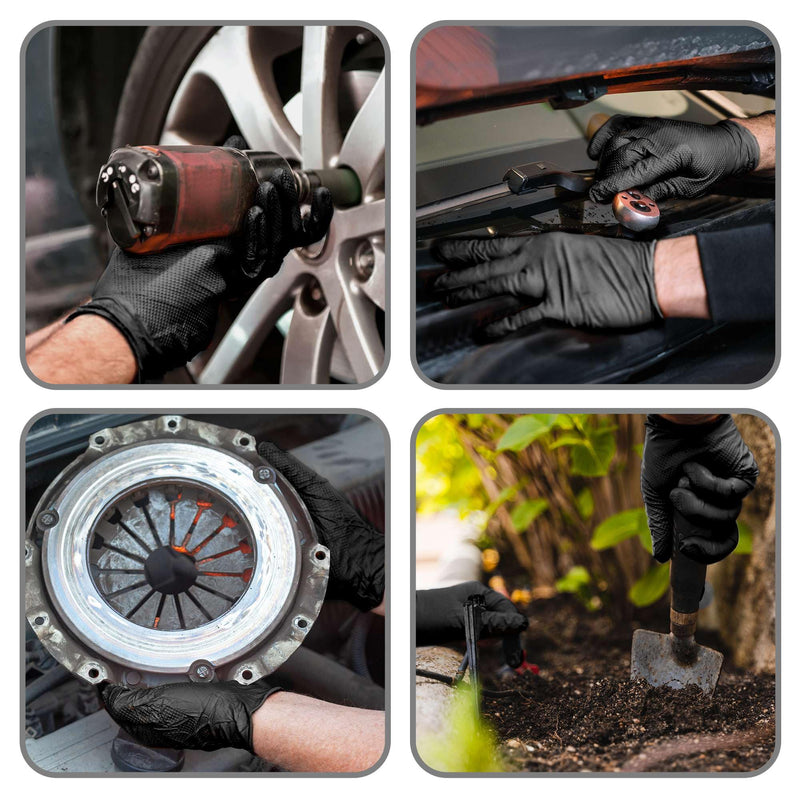 [Australia] - WECARE 8 Mil Nitrile Gloves - Heavy Duty Mechanic Gloves, with Diamond Grip - Powder and Latex Free Disposable Gloves Large 50 