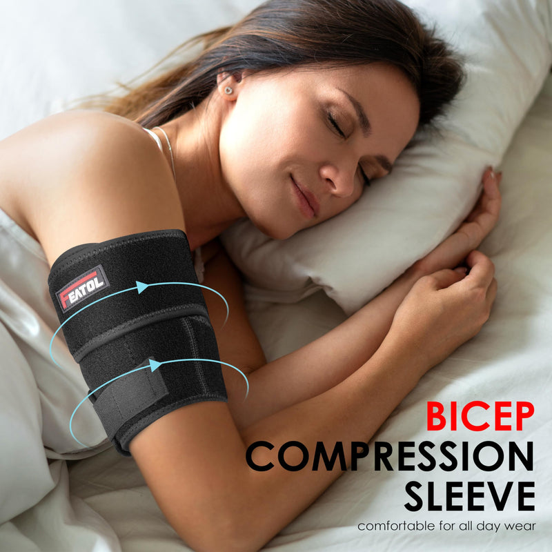 [Australia] - FEATOL Bicep Tendonitis Brace with 2 Gel Ice Packs, Upper Arm Brace Tricep Compression Sleeve Support Hot & Cold Therapy for Men and Women, Pain Relief for Muscle Strains,Inflammation (Black with 2 ice packs, Large) Black with 2 ice packs 