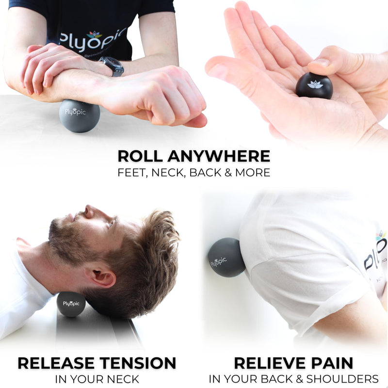 [Australia] - Massage Ball Set – Complete 5-Piece Kit: Spiky, Lacrosse & Mini Precision Balls + Roller – Plantar Fasciitis, Foot Arch & Heel Relief – Trigger Point Therapy for Back, Neck, Shoulders & Full Body Modern Grey & Black With Natural Cork Roller 