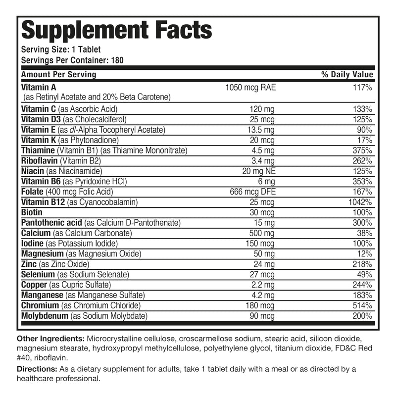Bronson ONE Daily Women 50+ Complete Multivitamin Multimineral, 180 Tablets | Once-Daily, Targeted Nutrition For Active Women Over 50, Non-GMO, Gluten-Free, Soy-Free 180 Count (Pack of 1)
