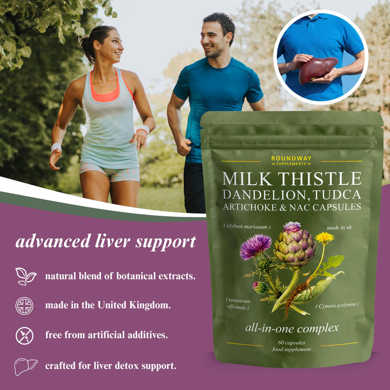 Liver Detox and Repair Supplement with Milk Thistle High Strength with Dandelion Root, Tudca, Artichoke & NAC Supplement | 60 Capsules | Made in UK by Roundway Supplements