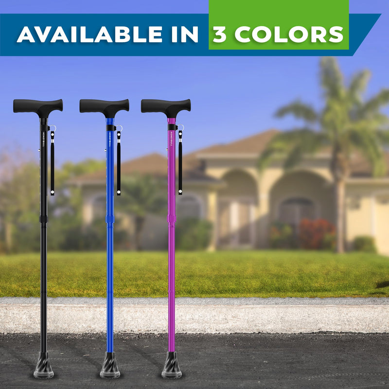 [Australia] - HoneyBull Walking Cane | Single Tip Canes for Men & Women, Foldable, Adjustable, Heavy Duty Up to 250 Pounds, with Travel Bag, Walking Canes for Seniors Premium Tip Black 