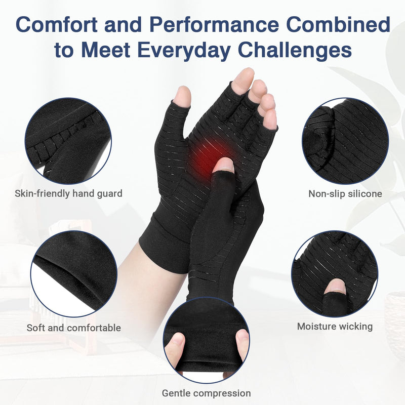 Compression Arthritis Gloves for Women and Men,Copper Infused Black Fingerless Gloves-Grip Design Breathable Comfort. Small 1