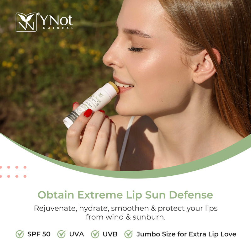 Emu Oil Moisturizing Lip Balm - Hydrating Lip Balm with Extreme SPF50+ Sun Protection - 4-Hour Water Resistant, Fortified with Vitamin E, Amino Acids & Omega 3, 6 & 9 - Y-Not Natural, 15g Stick 0.53 Ounce (Pack of 1)