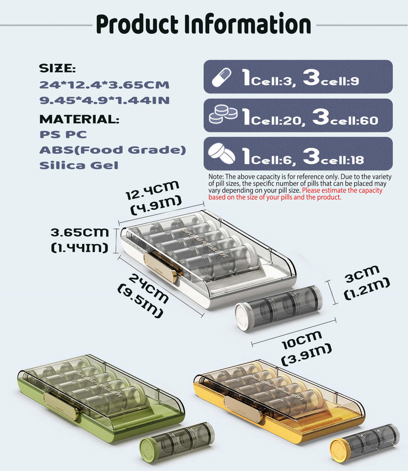 MURRI&MURRDI 7-Day Pill Organizer with 21 Compartments for 3 Times Daily - Extra-Large Moisture-Proof Travel Pill Case for Vitamins, Fish Oil, Medications - Weekly Medicine Dispenser, White D White 21 Cells