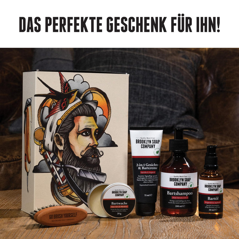[Australia] - Brooklyn Soap Company · Ultimate Beard Box · Beard care set including beard oil, beard shampoo, beard brush, beard wax & beard cream · Gift idea for men 