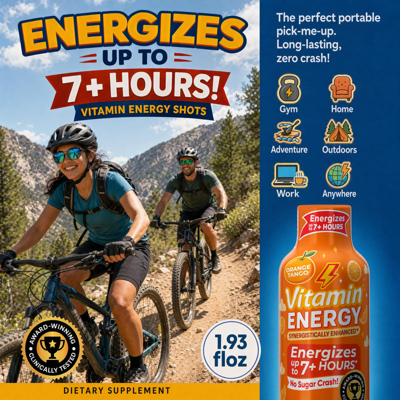 Vitamin Energy Orange Tango Extra Strength Energy Shot, 10 Pack - Up to 7 Hrs, 260mg Natural Caffeine, Zero Sugar - Green Tea Extract, Immune Support, B12 B6 Niacin, 1.93 fl oz, Keto Vegan