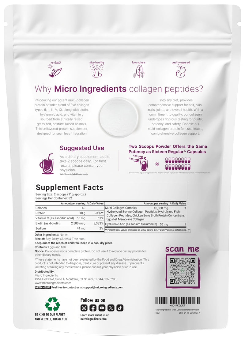Micro Ingredients 8-in-1 Multi Collagen Powder & Women’s Probiotics 100 Billion CFU Veggie Capsules | 2 Pack | Hydrolyzed Peptides + Hyaluronic Acid & Vitamin C | 40 Strains + Cranberry & D-Mannose