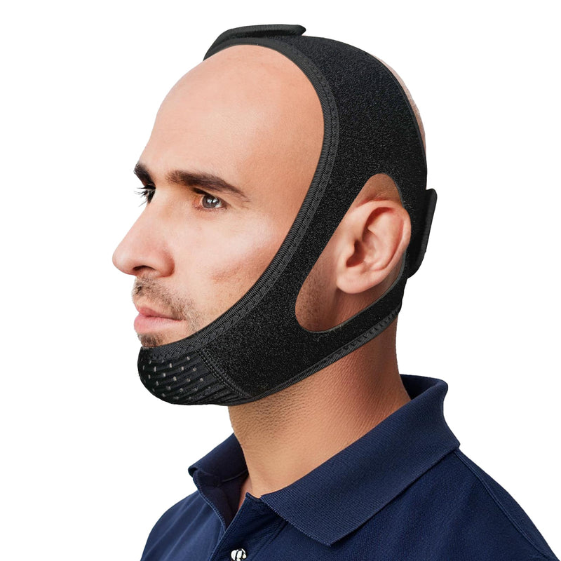 [Australia] - Chin Strap for CPAP Users | Comfortable Mouth Support to Encourage Closed Mouth Positioning Nasal Breathing for Men and Women Who Breathe Through The Mouth During Sleep by PIDOTI (Black, L-XL) Black 