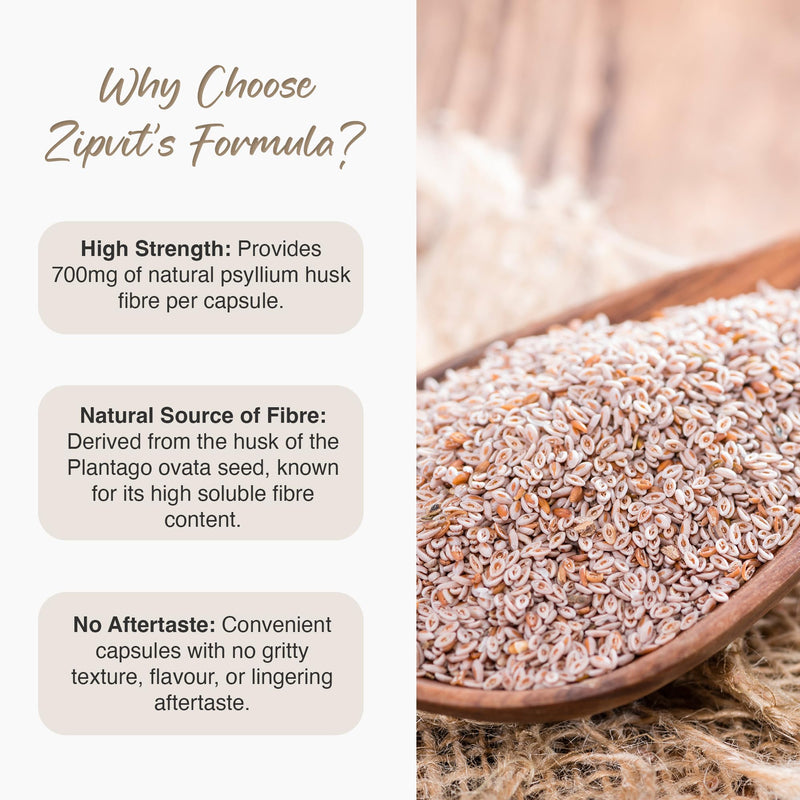 Zipvit Psyllium Husk Fibre Supplement, 1400mg Psyllium Husk Powder, Up to 4200mg Per Serving, 120 Vegan Capsules, Eco-Friendly Pouch 1 count (Pack of 120 Pouch)