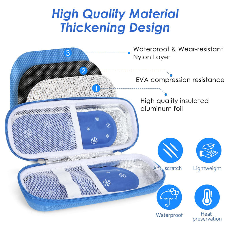 [Australia] - YOUSHARES Insulin Cooler Bag - Portable TSA Eva Case for Insulin Pen, Epipen, Insulin and Other Diabetes Accessories - Mini Medication Cooler Box for Travel, Small Insulated Bag with 2 Ice Packs (Blue) H1-Blue 
