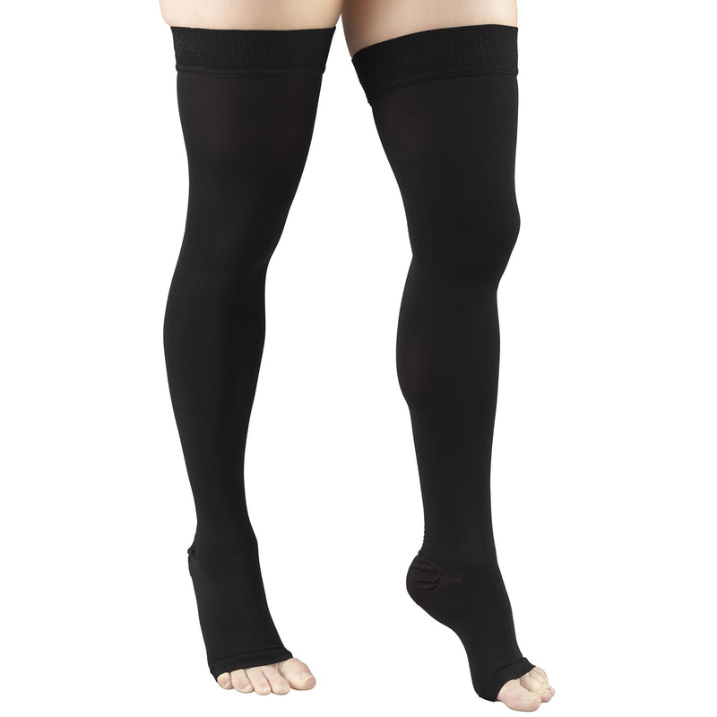 [Australia] - Truform 20-30 mmHg Compression Stockings for Men and Women, Thigh High Length, Dot-Top, Open Toe, Black, Medium Medium (1 Pair) 