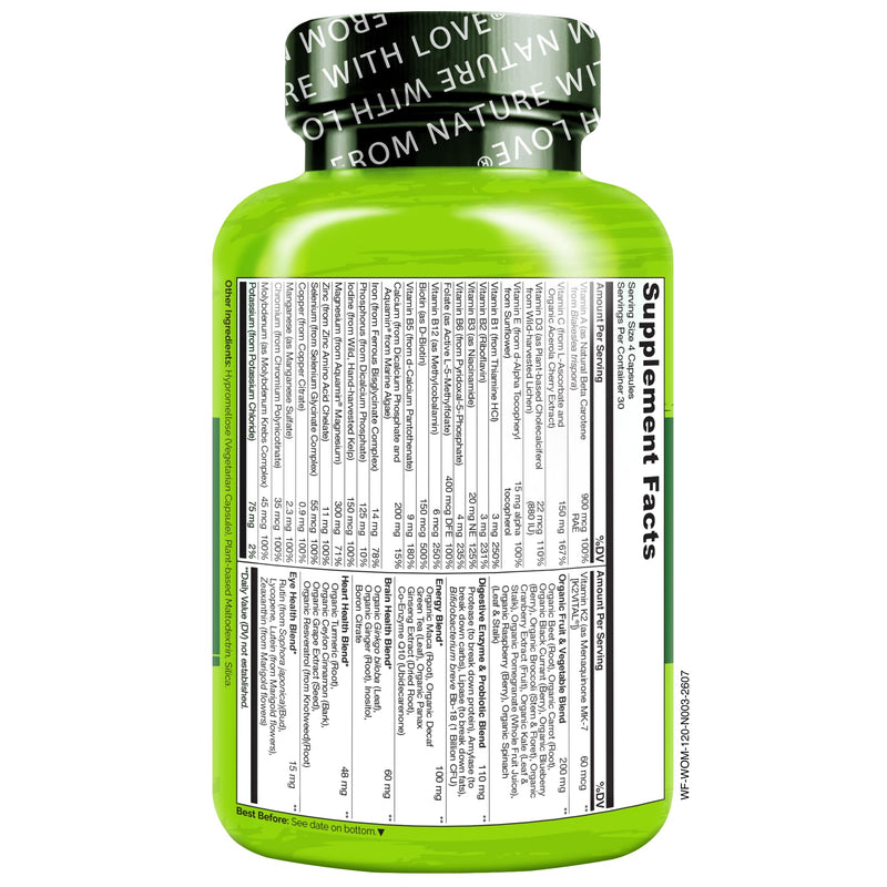 NATURELO Whole Food Multivitamin for Women - with Vitamins, Minerals, & Organic Extracts - Supplement for Energy and Heart Health - Non GMO - 120 Vegan Capsules 120 Count (Pack of 1)