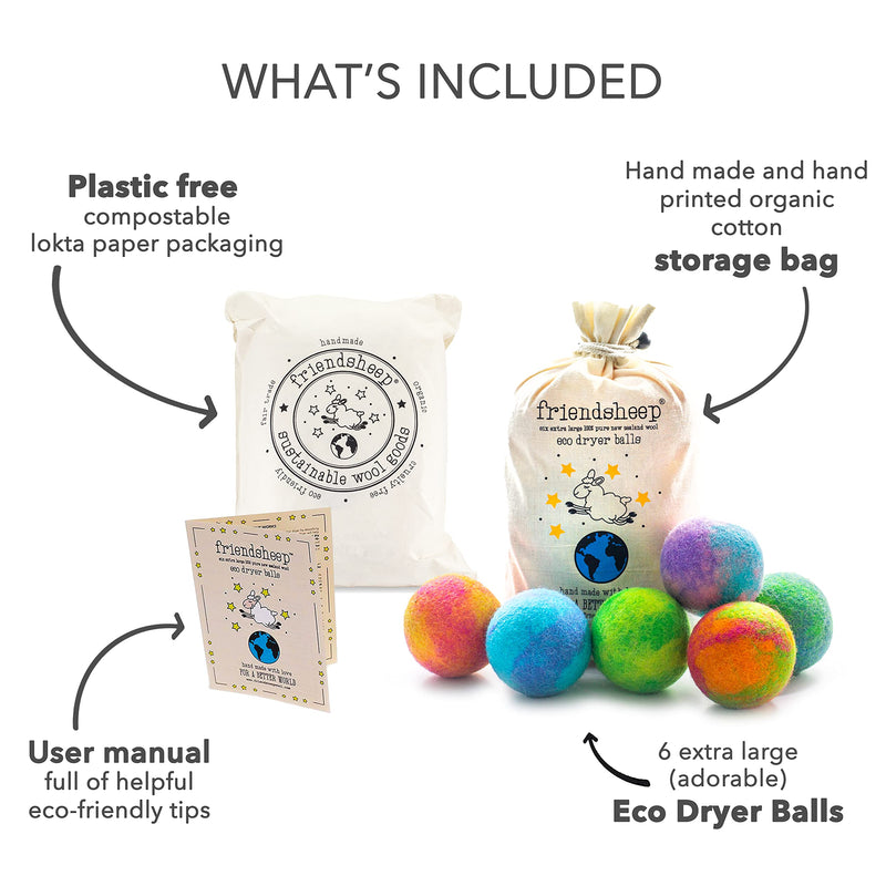 [Australia] - Friendsheep Wool Dryer Balls 6 Pack XL Organic Premium Reusable Cruelty Free Handmade Fair Trade No Lint Fabric Softener Color - Galaxy Tie Dye Galaxy Tie Die 