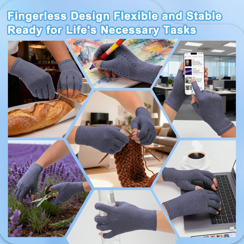 DRNAIETY 2-Pair Arthritis Compression Gloves- for Hand Arthritis, Carpal Tunnel Pain, Rheumatoid Arthritis, RSI, Fingerless, Anti-Slip, Breathable Gloves for Men & Women, Typing, Daily Use(M Blue) Medium Navy Blue