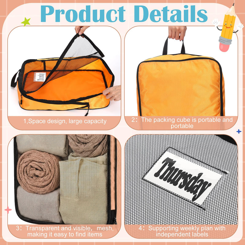 7 Pcs Packing Cubes for Travel Days of Week,Simple,Small,Multicolor Simple Small Multicolor