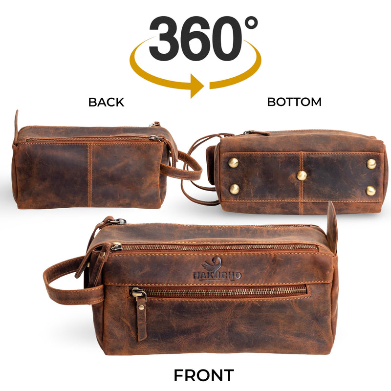 Full Grain Leather Toiletry Bag for Men & Women – Water-Resistant Travel Shaving Kit Organizer with YKK Zipper, Spacious Bathroom Grooming & Cosmetic Storage Case, Dopp kits (Tan Brown) Tan brown 1
