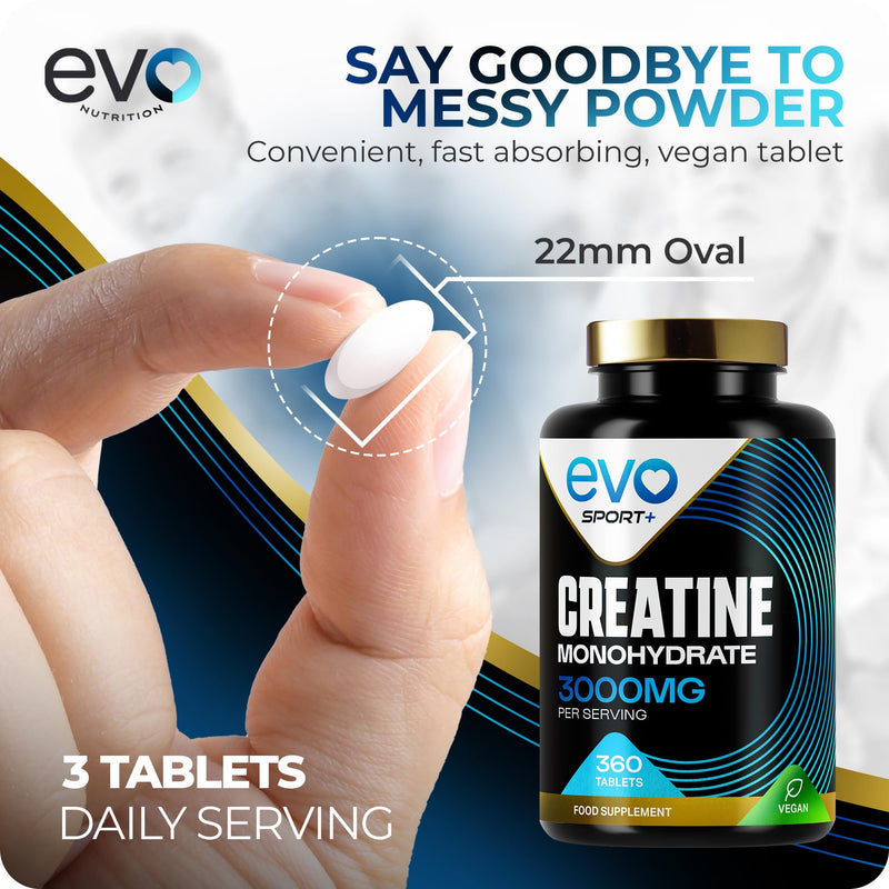 EVO NUTRITION Creatine Monohydrate Tablets 3000mg - 180 Creatine Tablets | Unflavoured Gym Supplement & Powder Alternative for Men & Women | Muscle Mass & Exercise Recovery | Vegan, Keto & Made in UK