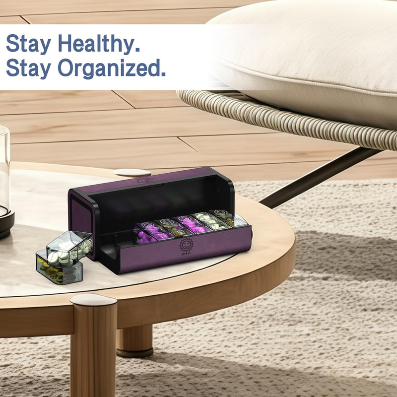 Pill Box, Weekly Medicine Pill Organizer,Daily 2 Times a Day AM PM Vitamin Container Case, Travel Essentials Pills Holder, 7 Day Cute Modern Supplement Dispenser (Purple) Purple