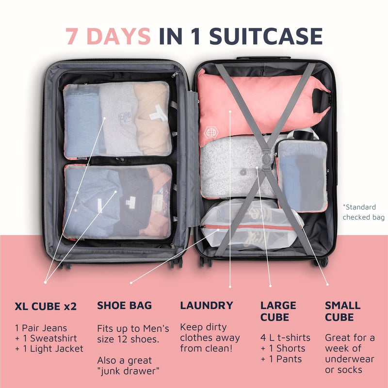 TRIPPED Travel Gear Large Compression Packing Cubes with Mesh 6-Piece Set | See-Through Mesh Organizers Maximize Space While Keeping Clothes and Travel Gear Organized and Easy to Find Dusty Rose