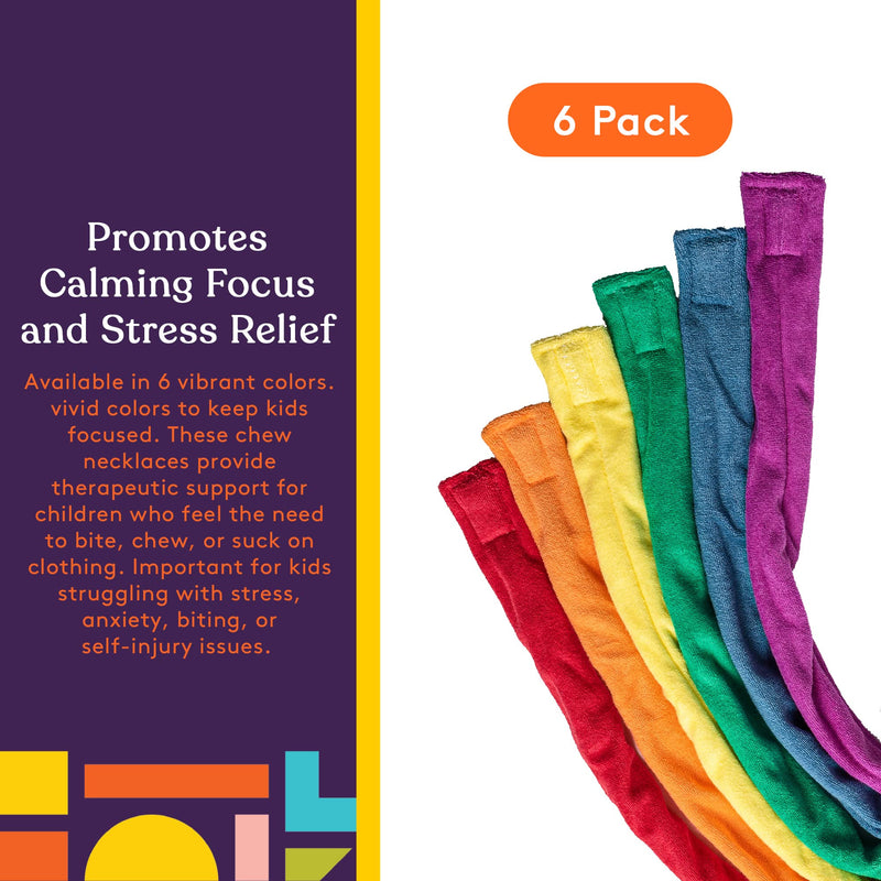 [Australia] - Special Supplies Chew Necklaces for Sensory Kids Boys and Girls, 6 Bands, Soft and Super Absorbent Terry Cloth, Shirt and Clothing Oral Stimulation Alternative, Reusable and Washable 