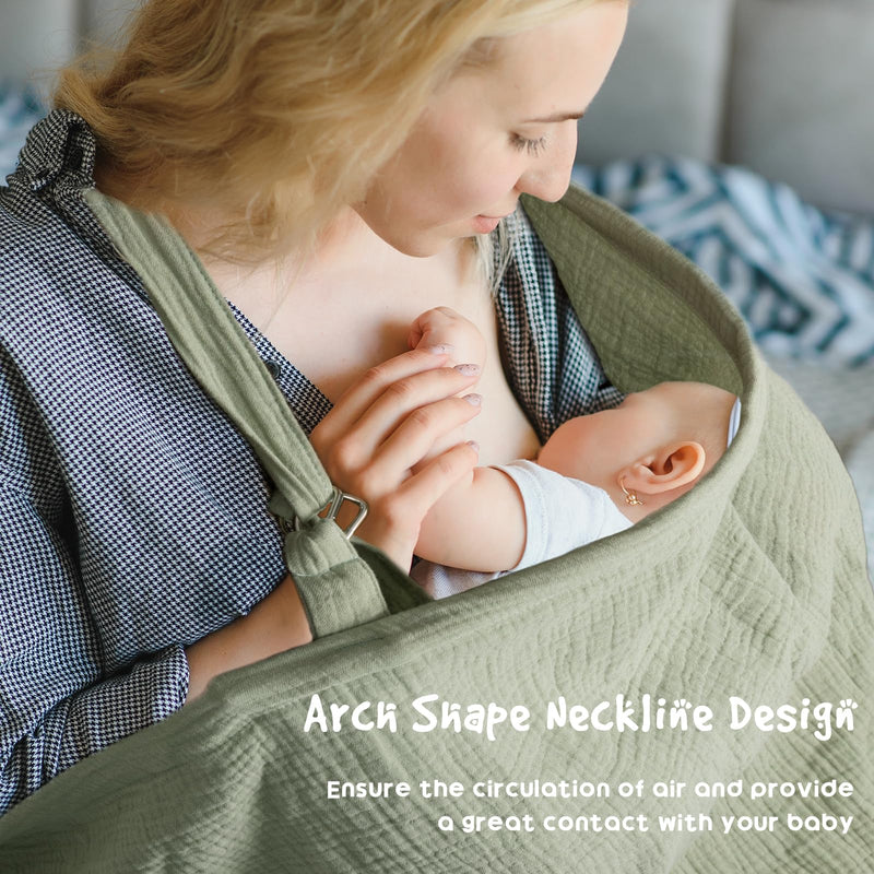[Australia] - Muslin Nursing Covers for Baby Breastfeeding, Adjustable Privacy Nursing Apron Cover for Mom, Extra Large 100% Cotton Breastfeeding Cover with Rigid Hoop Multi-use Carseat Canopy (Roman Green) 49.2 x 27.4 inch Roman Green 