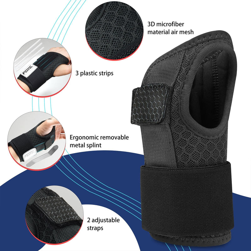 [Australia] - FEATOL 2 Pack Carpal Tunnel Wrist Brace For Work With Wrist Splint, Adjustable Wrist Guard Daytime Support For Women Men, Pain Relief For Pregnancy, Typing, Arthritis, Tendonitis, Right Hand Left Hand Medium 2 Pack (R and L)-Black. 