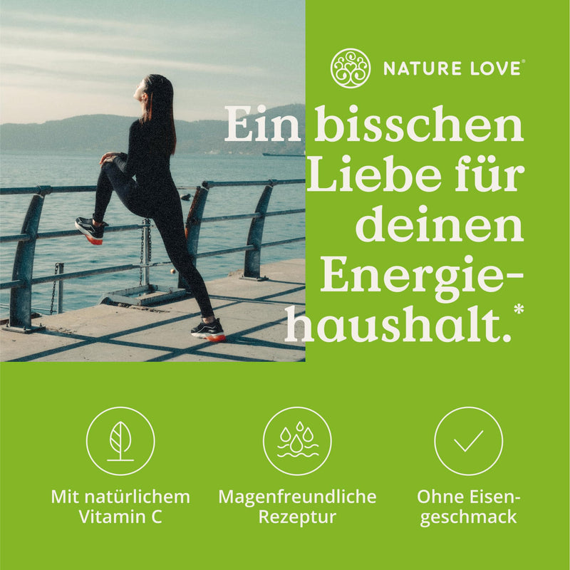 [Australia] - NATURE LOVE® iron with 43mg natural vitamin C - 20mg iron bisglycinate - 120 capsules - vegan, tasteless - produced in Germany 