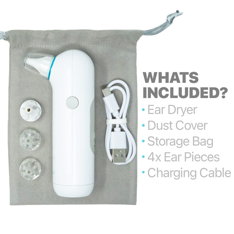[Australia] - Whisper Ear Dryer | USA | Rechargable Ear Water Drying Aid with Red Light Therapy Delivers Gentle Warm Air to The Ear to Combat Annoying Swimmers Ear Infections as an Ear Fluid Remover 
