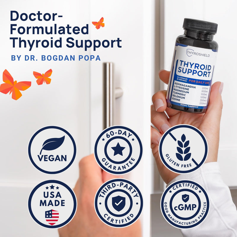 [Australia] - Thyroid Support, Pure Complex with Iodine, Ashwagandha, L-Tyrosine, Selenium, Thyroid Supplement for Women & Men, Energy, Hormone & Metabolism Support, cGMP, CoA Verified - 60 Capsules 