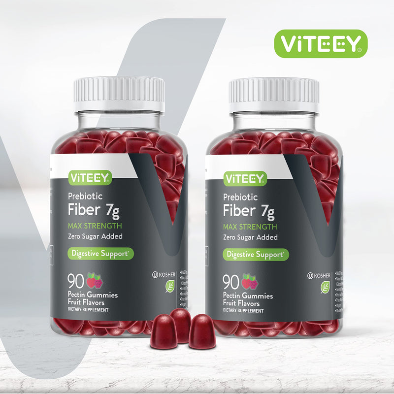 Viteey Prebiotic Fiber Gummies for Adults, 7g | Gut Health & Digestive Soluble Fiber Supplement Gummies - Zero Sugar Added, Vegan, Gluten-Free - 180 Count 90 Count (Pack of 2)