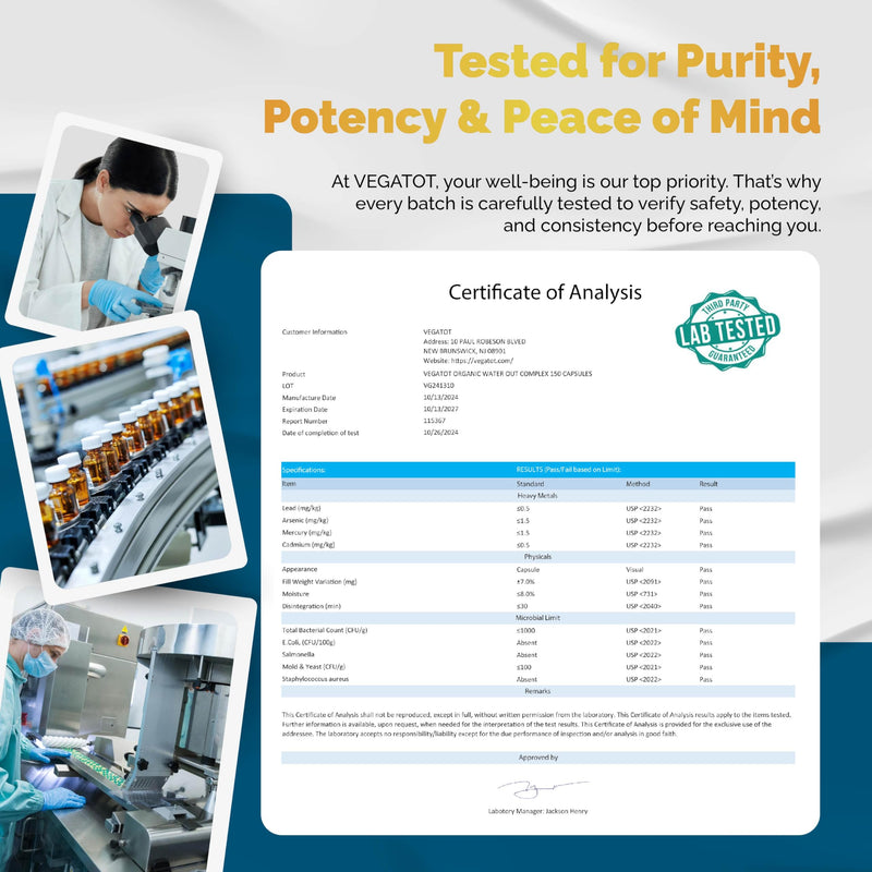 [Australia] - VEGATOT Organic Water Out Complex - 14-in-1 Formula - with Dandelion Uva Ursi Horsetail Corn Silk Parsley Nettle Hibiscus Ginger 150 count (pack of 1) 