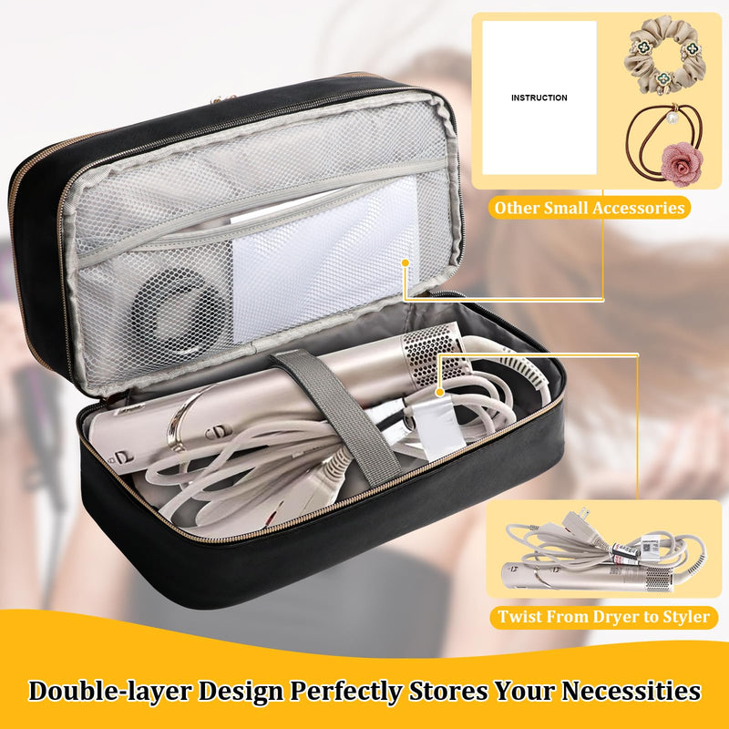 Travel Carrying Case for Shark Flex Style, Hair Dryer Attachments& Nail Polish Organizer Bag Holds 84 Bottles (15ml/0.5 fl.oz)& Nail Lamp Black