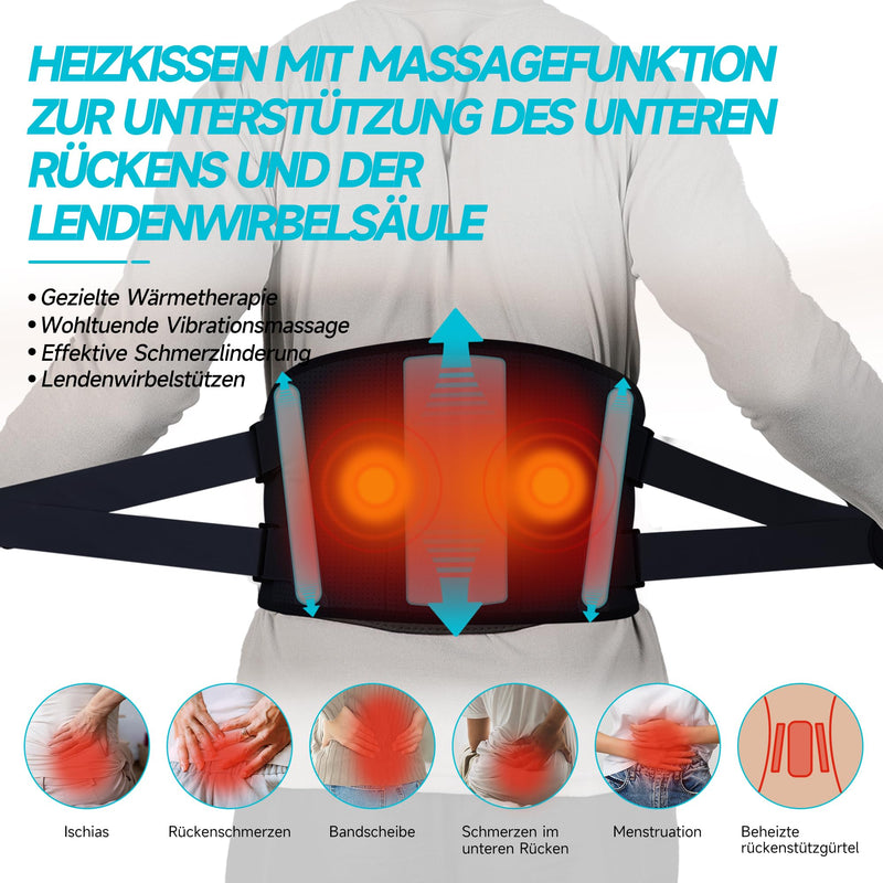 [Australia] - Heat belt back, 152 cm wireless heating belt massager with 5 massage modes & 3 heat levels, portable back bandage heating pad for back lumbar with automatic switch-off, gifts for men women 