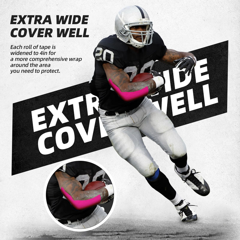 [Australia] - OK TAPE Turf Tape, Precut Extra Wide Turf Tape Footabll Turf Burn, Pink Athletic Tape Waterproof, Durable and Super Sticky Kinesiology Tape, 4in x 21ft (4in x 15.75in/16pcs) 