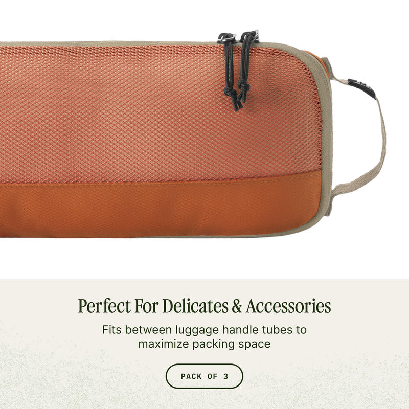 Eagle Creek Pack-It Reveal Slim Cube M/M/M Set - Minimalist Compact Travel Organizer for Hair Styling Tools, Belts & Small Items - Travel Accessories - Mandarin