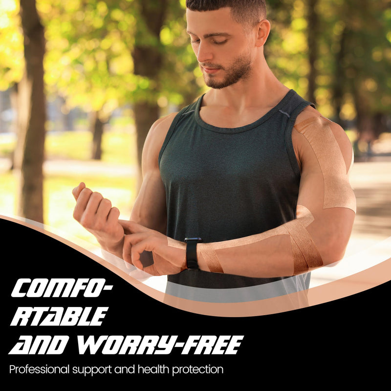 4 Rolls Kinesiology Tape, 4 in x 5.5 yd Athletic Tape kt Strips Waterproof Muscle Support Elastic Adhesive Sport Tape for Pain Relief Joints Knee Ankle Shoulder Wrist, Beige