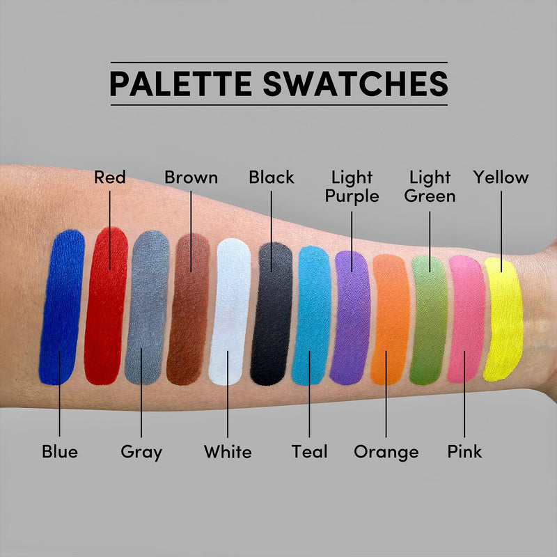 [Australia] - Narrative Cosmetics Primary Colors 12-Pan Palette - Vibrant Water-Activated Makeup for Face & Body Painting - Ideal for Cosplay, Theater & Artistic Makeup Creations 