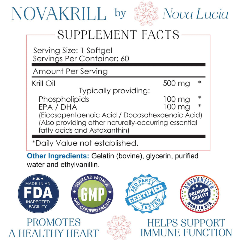 [Australia] - Natural Krill Oil Omega 3 6 9 Supplement, Burpless 60 Red Liquid Softgels, Rich in EPA, DHA, Astaxanthin, No Fishy Aftertaste, 1000mg per 2 Softgels 