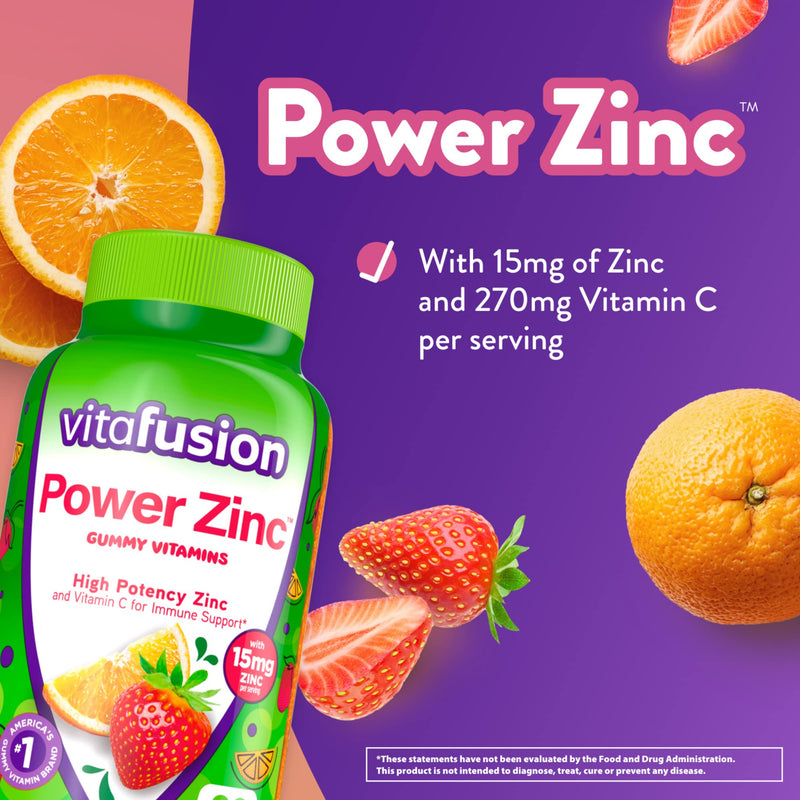 Vitafusion Power Zinc Gummy Vitamins, Strawberry Tangerine Flavored Immune Support (1), 90 Count & HealthWise Medicated Chest Rub, 4 oz